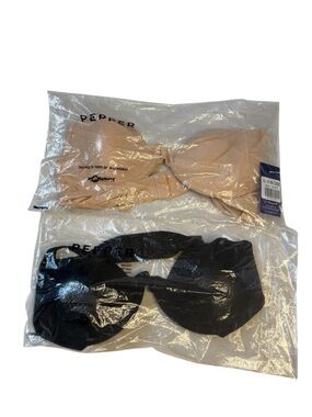 Pepper All You Bra Classic Bundle Black & Buff Small Bust Gap-Free Bra Set NWT